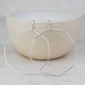 Sterling Silver Geo Octagon Hoop Earrings, 2 of 3