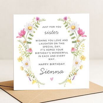 Daisy Birthday Poem Card Personalised For Sister, 2 of 7