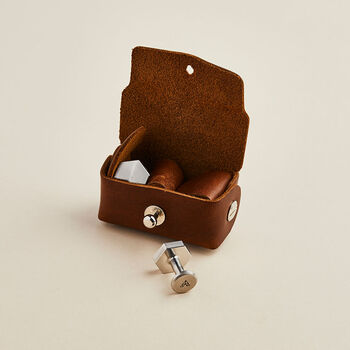 Bill Hexagon Steel Cufflinks With Personalised Pouch, 5 of 6