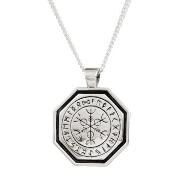 Octagon Vegvisir Viking Rune Personalised Silver Necklace, 8 of 11