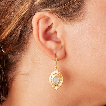 Moonstone Textured Drop 18 K Gold And Silver Earrings, 2 of 10