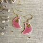 Pink Moon And Star Ceramic Earrings Gold Plated, thumbnail 3 of 8