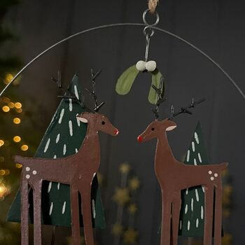 Pair Of Deer On Twig Hanging Christmas Decoration, 3 of 3
