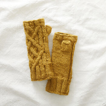 Fair Trade Cable Knit Wool Lined Wristwarmer Gloves, 7 of 12