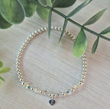 Sterling Silver April Crystal Beaded Bracelet: April Birthstone, Personalised Heart Charm, 3 of 6