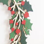 Hand Painted Holly And Red Berry Wooden Christmas Wreath, thumbnail 4 of 4