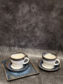 Porcelain Navy Drip Glaze Two Teacup And Serving Plate, 4 of 6