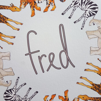 Personalised Safari Animal Kids Name Print, 7 of 9