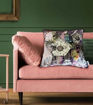 Bird Sanctuary Soft Purple Square Cushion With Birds, Bird Houses, And Trailing Wisteria, 6 of 7