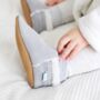 Dotty Fish Grey Soft Suede Baby And Toddler Slippers With Fleece Lining, thumbnail 3 of 9