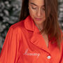 Matching Personalised Mum And Daughter Red Christmas Silky Pyjama Set, thumbnail 4 of 12