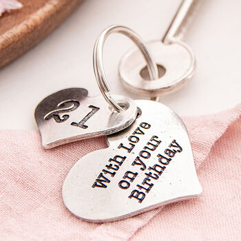 21st Birthday Gift Personalised 2pc Heart Key Ring, 2 of 12