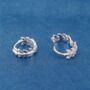 Silver Cz Leaf Hoop Earrings, 925 Sterling Silver, thumbnail 6 of 7