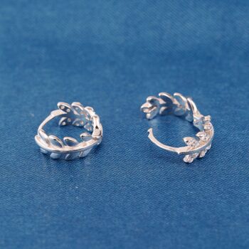 Silver Cz Leaf Hoop Earrings, 925 Sterling Silver, 6 of 7