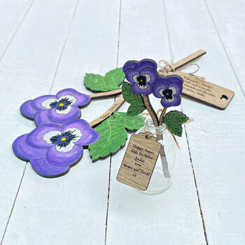 Handpainted Oak Birth Flowers With Bottle And Tag, 2 of 3