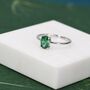 Sterling Silver One Carat Emerald Green Cz Oval Cut Ring, thumbnail 2 of 11