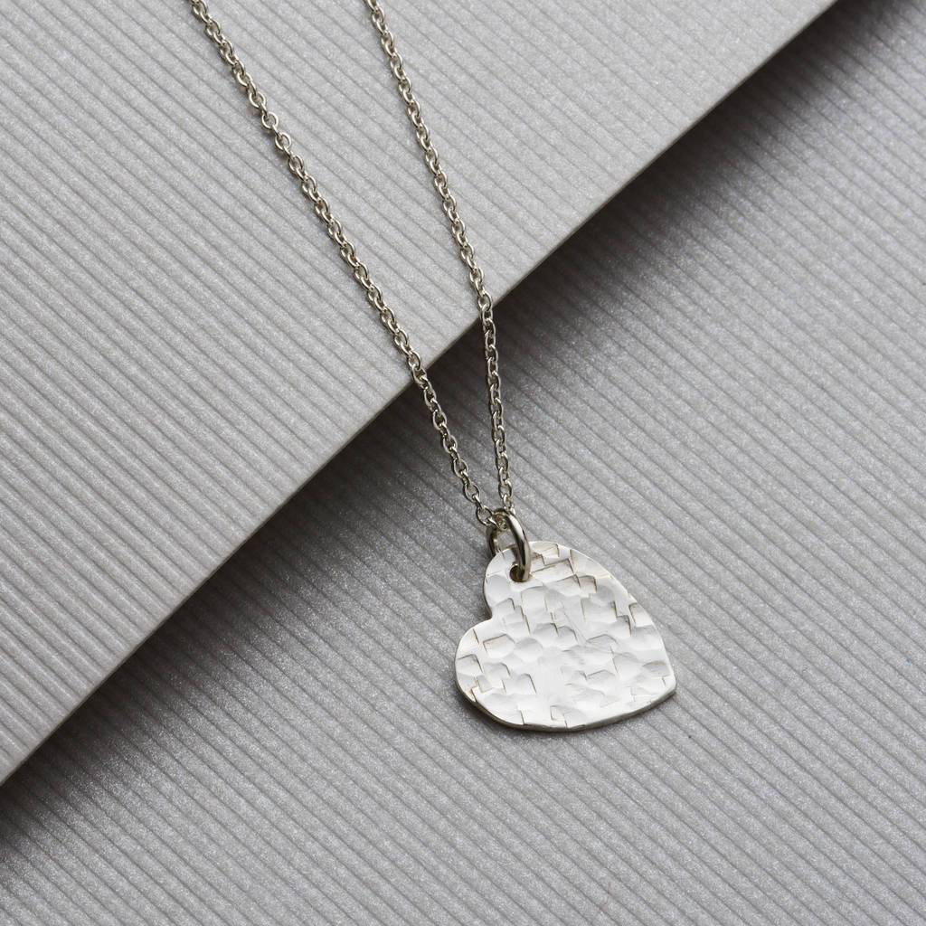 silver hammered heart necklace by posh totty designs