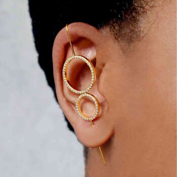 Sterling Silver Double Circle Topaz Gemstone Ear Cuffs, 5 of 6