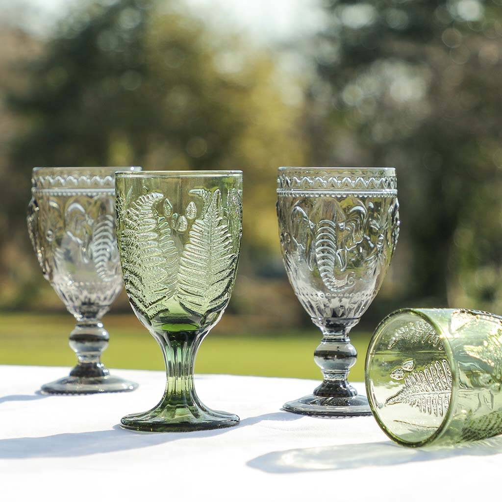 Set Of Four Exotic Embossed Wine Goblets, 1 of 5
