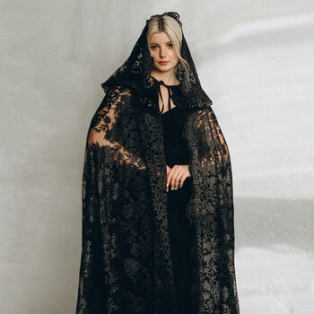 Boho Lace Bridal Cloak With Hood | Emerald Green Wedding Cape, 6 of 12