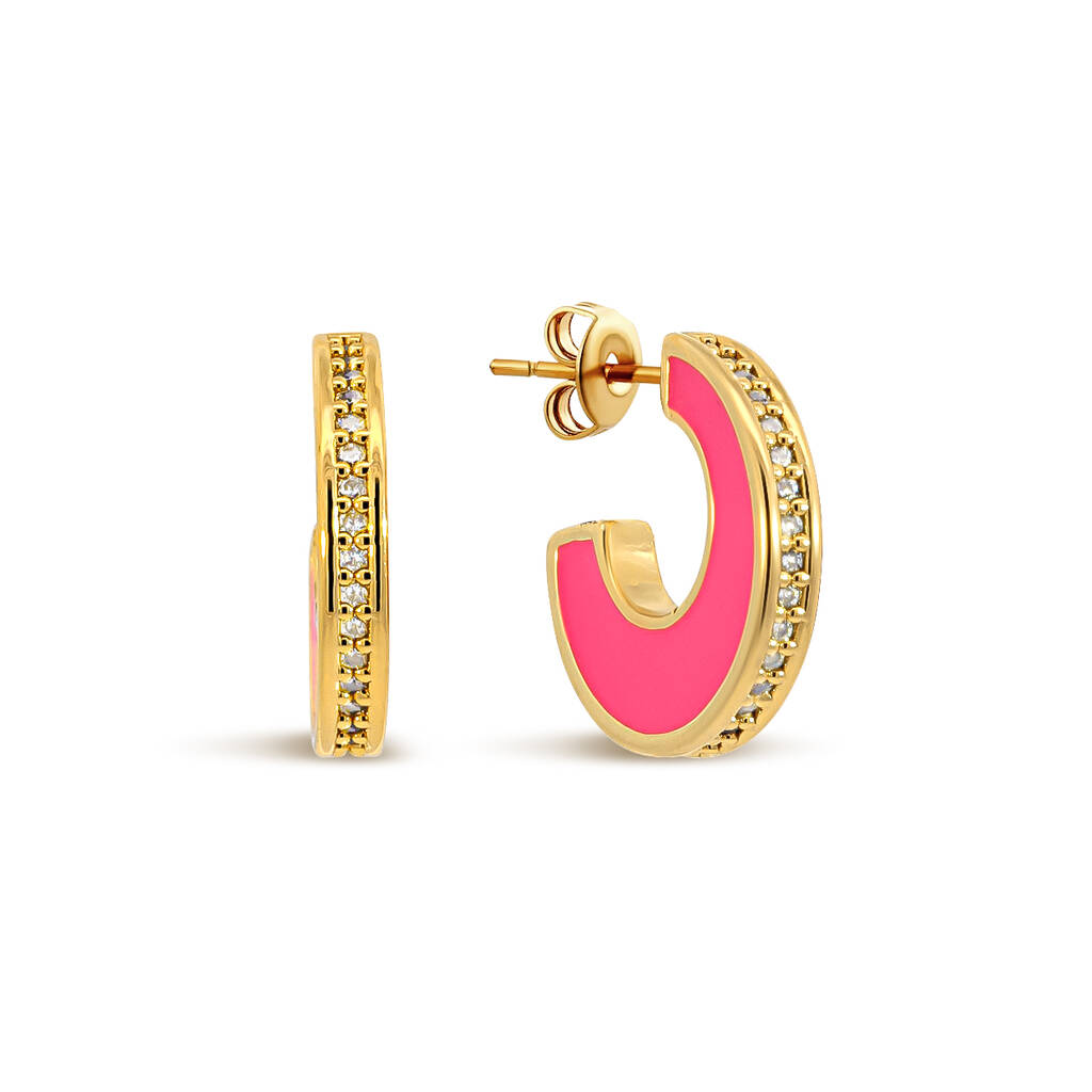 Neon Pink Block Colour Half Hoop Earrings