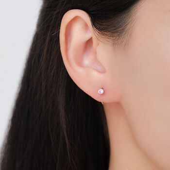 Minimalist Pink Cz Crystal Huggie Hoop Threader Earrings In Sterling Silver, 7 of 11