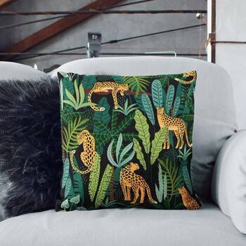 Leopard And Tropical Cushion In Premium Chenille Fabric, 3 of 12