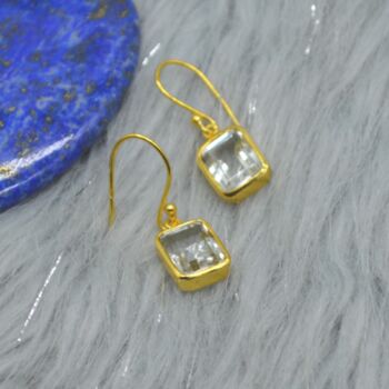 Green Amethyst Silver Drop Square Earrings, 4 of 9