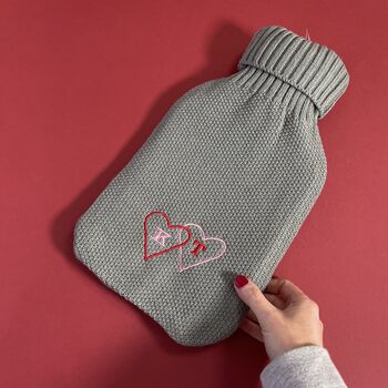 Personalised Double Heart Initial Hot Water Bottle, 3 of 3