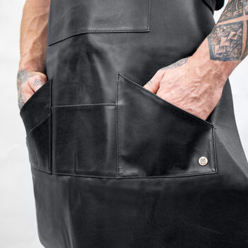 Personalised Black Multi Pocket Leather Apron, 6 of 8