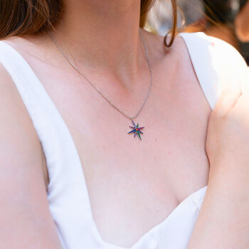 Sterling Silver Rainbow Starburst Necklace, 3 of 5