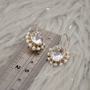 Clear Quartz, Pearl Silver Earrings, 8 of 12