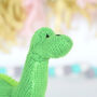 Green Diplodocus Dinosaur Rattle And Personalised Bag, thumbnail 2 of 3