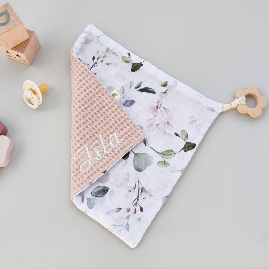 Personalised Organic Muslin Baby Comforter And Teether By Bambamboo Baby