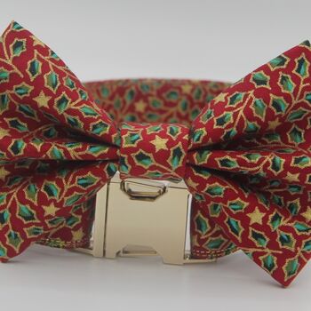 Red And Gold Holly Christmas Dog Bow Tie, 9 of 12