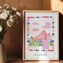 Ponte 25 De Abril Poster Lisbon Bridge Scene Patterned Landscapes: Heritage Pink Edition Print, thumbnail 1 of 2