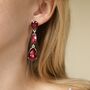Red Triple Tear Drop Crystal Earrings, thumbnail 2 of 3