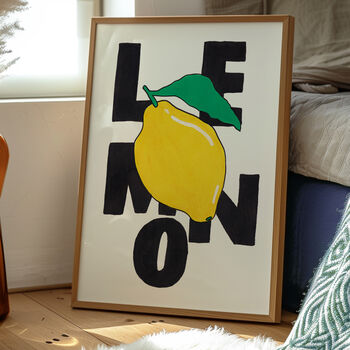 Lemon Art Print – Hand Drawn Textured Fruit Illustration And Bold Typography Food Poster, 5 of 6
