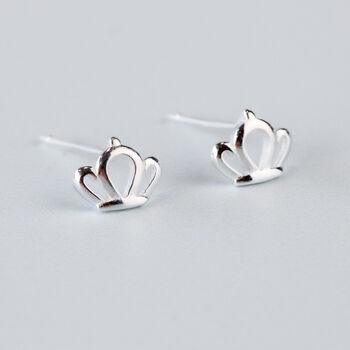 Sterling Silver Tiny Crown Stud Earrings, 2 of 5
