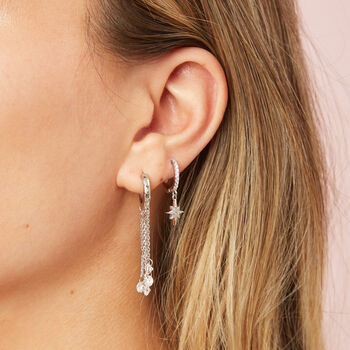 Cosima Crystal Silver Star Huggie Earrings, 2 of 2
