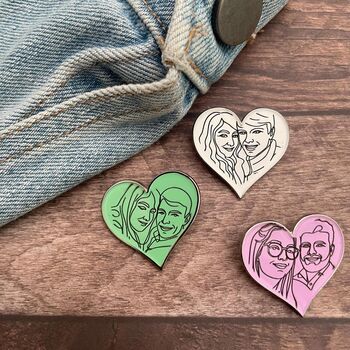 Custom Couple Portrait Pin – Personalised Engraved, 3 of 6