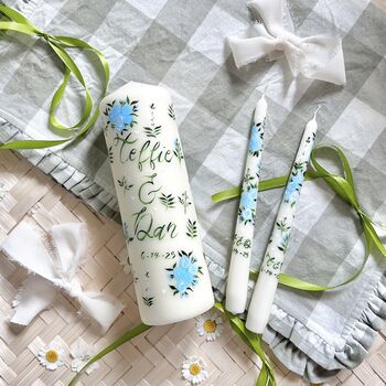 Personalised Blue Floral Hand Painted Candle Unity Set, 8 of 9