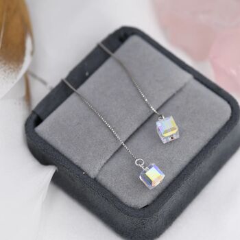 Aurora Cz Cube Threader Earrings, 6 of 10