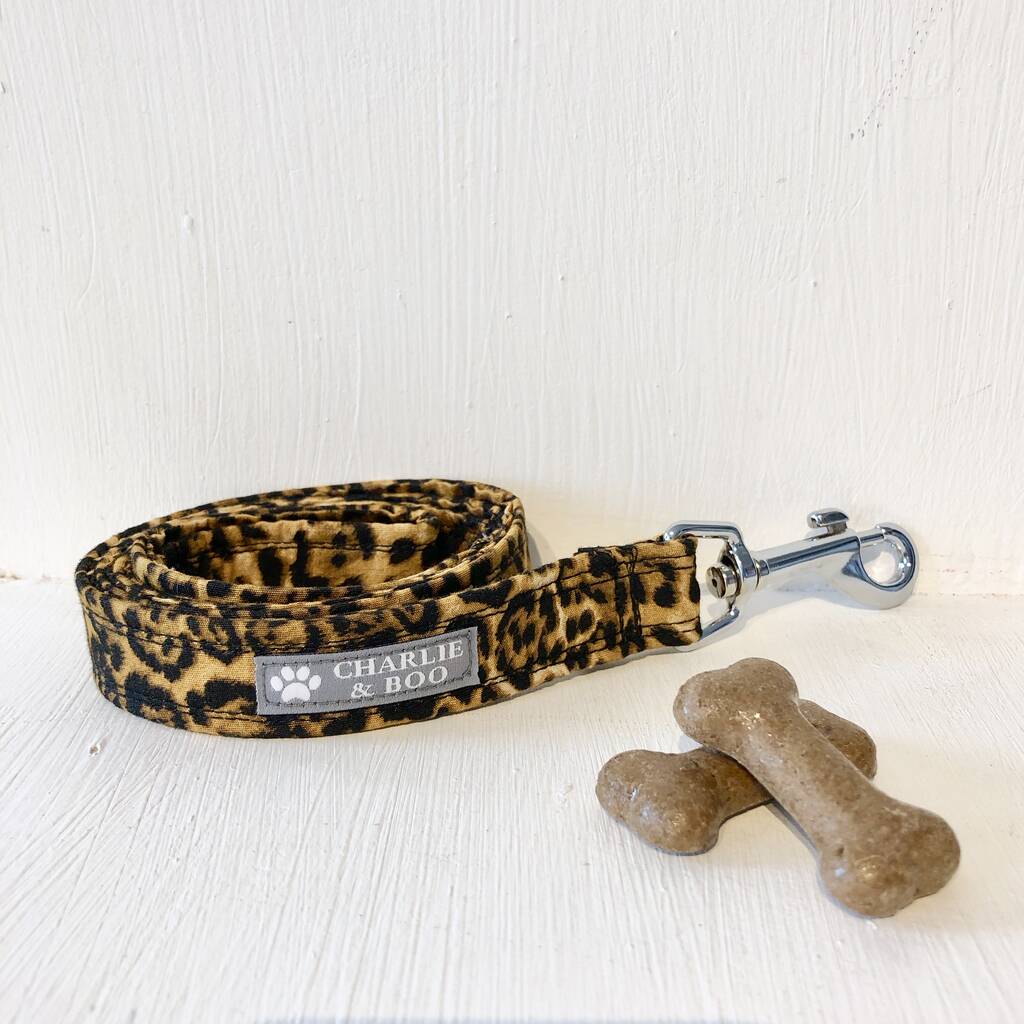 Leopard Print Dog Collar And Lead/Leash Set By Charlie and Boo