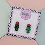 Holly Glitter Christmas Stud Resin Earrings, thumbnail 3 of 4
