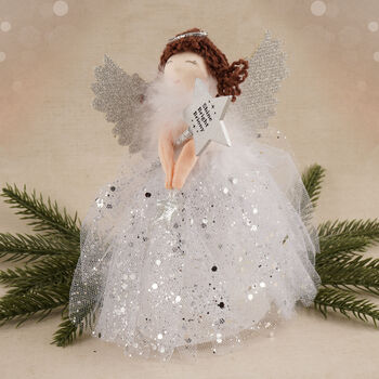 Silver Brunette Light Up Angel Tree Topper Decoration, 3 of 12