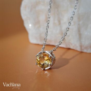 Round Yellow Rhinestone Sterling Silver 925 Necklace, 2 of 6
