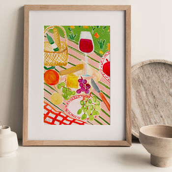 Wine And Cheese Summer Picnic Art Print Poster, 2 of 6