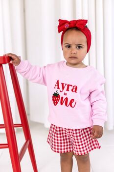 Personalised Summer Strawberry Embroidered 'One' First Birthday Sweatshirt Jumper, 6 of 7