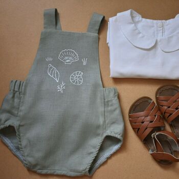 Hand Embroidered Linen Romper 'Under The Sea', 6 of 8